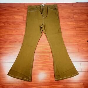 UNIQUE VINTAGE 2X/18 brown flared high waist 5 pocket pants NWT Festival Hippie